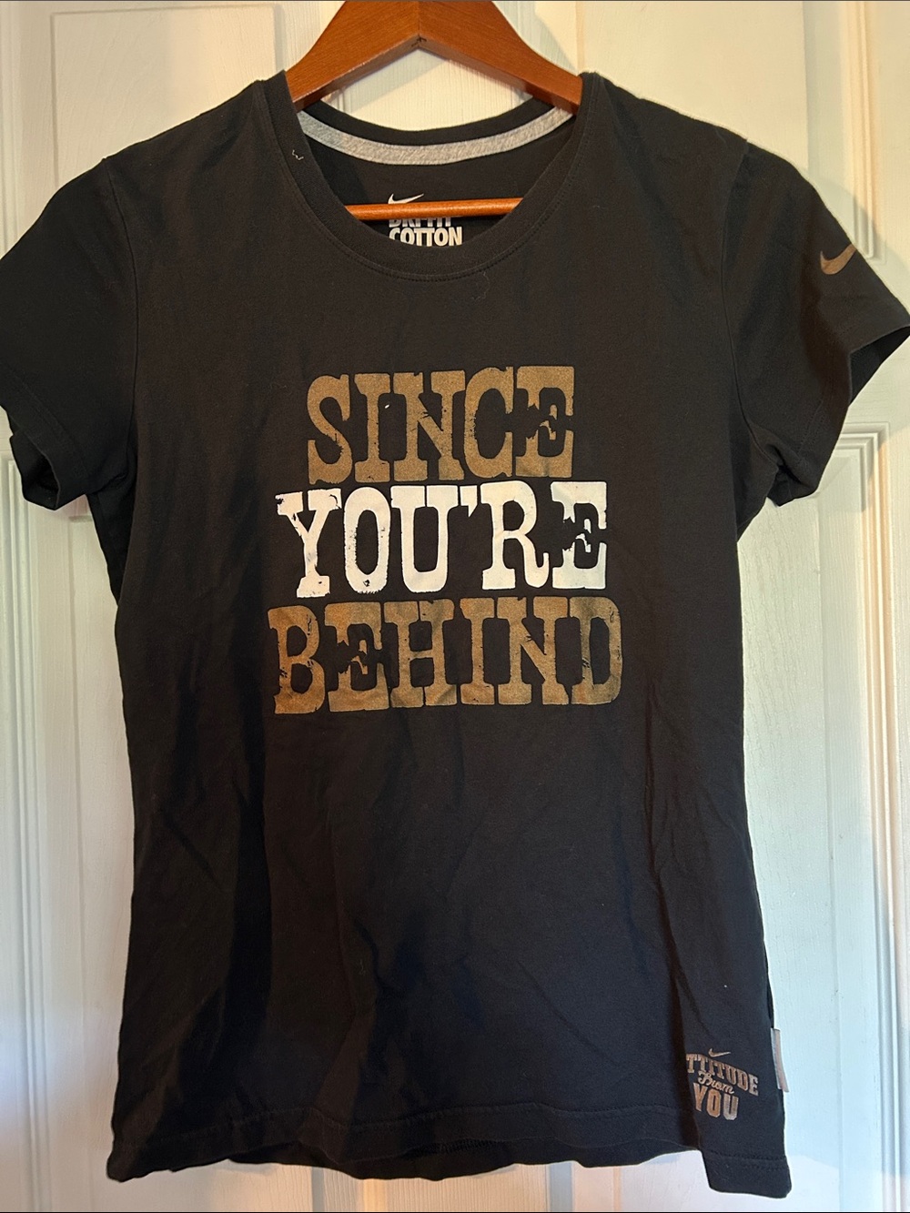 Nike Black Short-Sleeve Graphic Tee with Tan and White Print